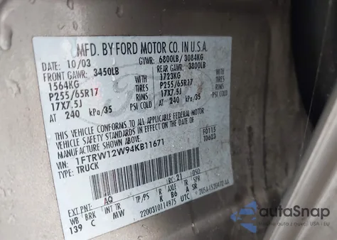 2004 Ford F-150 Xlt from USA, damaged, VIN 1FTRW12W94KB11671